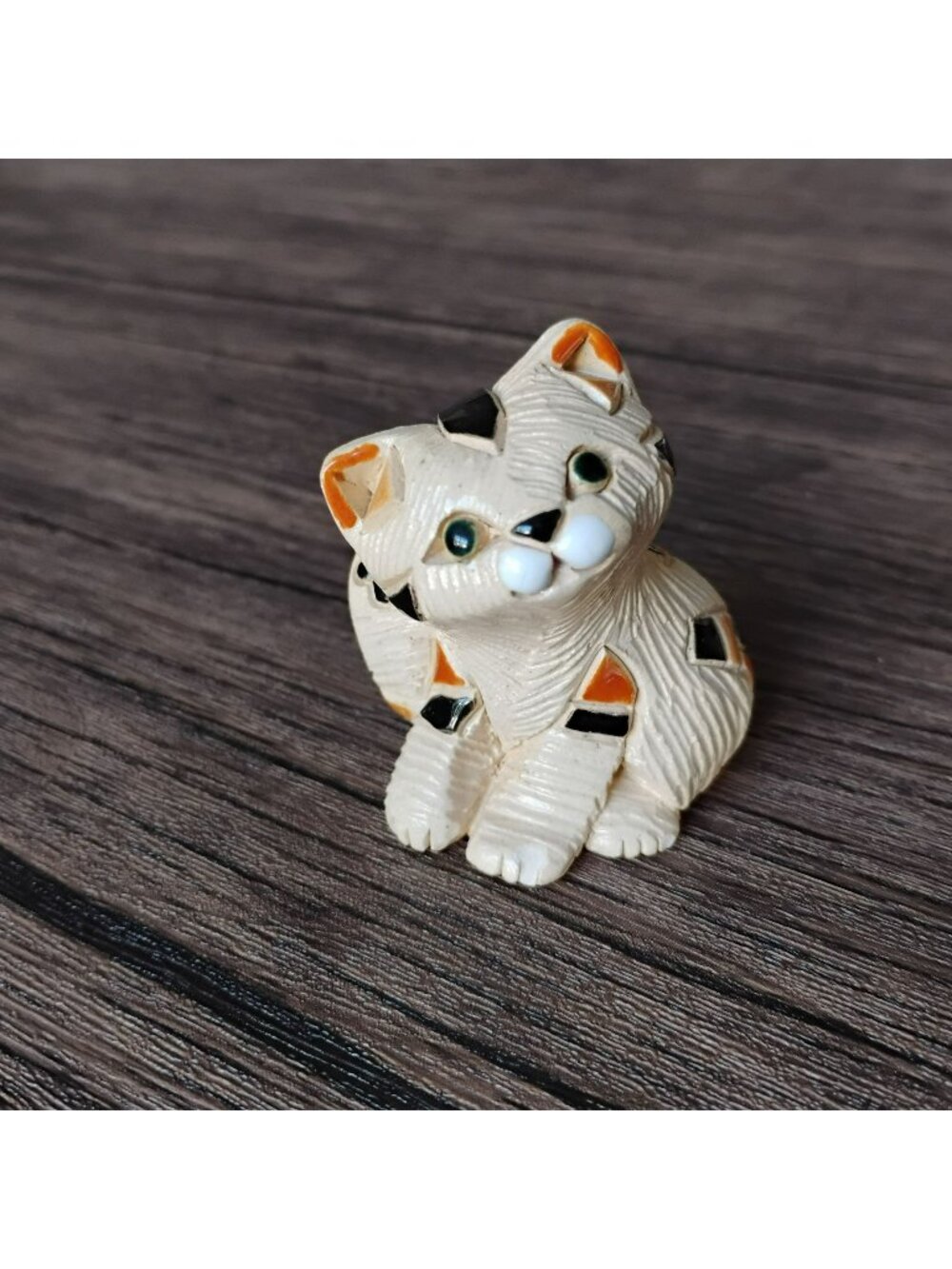 Artesania Rinconada Hand Made Calico Cat Figurine Uruguay Ceramic Kitten